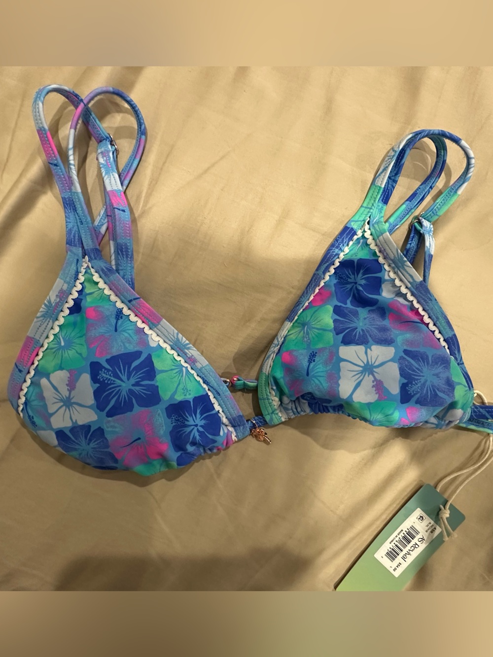 Altar’d State Floral Triangle Bikini Top - Blue & Green swimsuit top size large